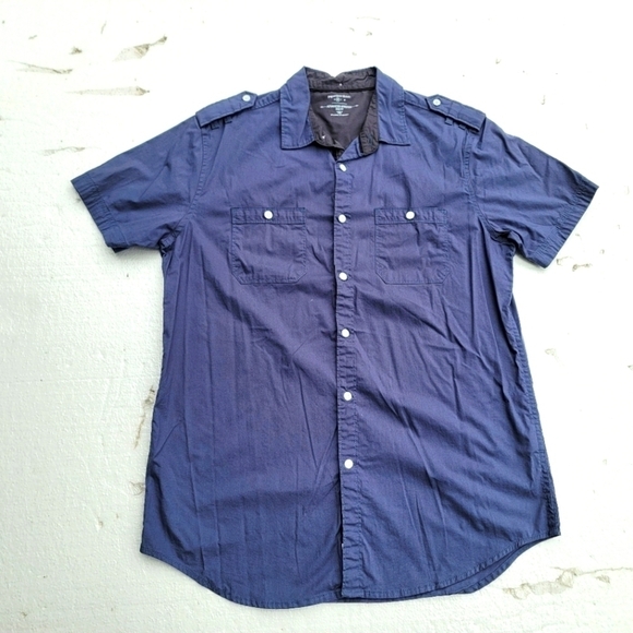 Paper Denim & Cloth Advanced Stretch Slim Fit Button Down Shirt Navy Blue M - Picture 1 of 8